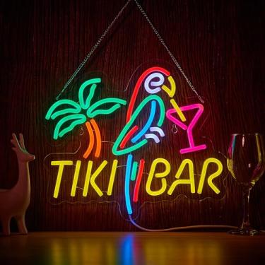 Imagem de Hoyoelec Placa De Neon Tiki Bar Para Decoração De Parede, Led Regulável, Papagaio, Palmeira, Coquetéis, Placas Para Bar De Cerveja, Arte, Decoração De Caverna Masculina