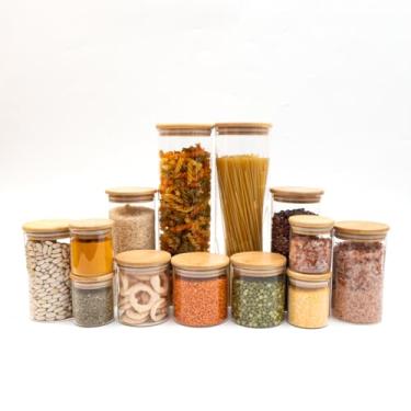 Imagem de Oikos - Kit 13 Potes de Vidro Tampa de Bambu Herméticos Redondos