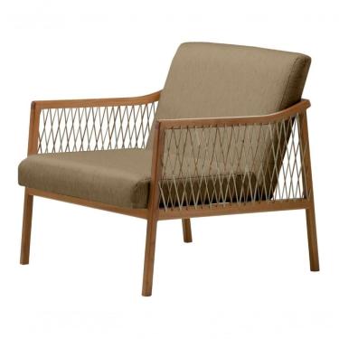 Imagem de Poltrona Com Braço Acaé Algodão Impermeável Marrom Madeira Cedro Corda Náutica Chata Poliéster Rami