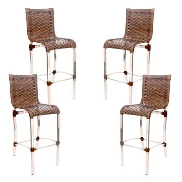 Imagem de 4 Banquetas Alta Haiti Em Alumínio Para Cozinha Bar Edícula Pedra Ferro