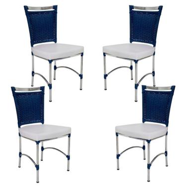 Imagem de 4 Cadeiras Em Alumínio E Fibra Sintética Jk Cozinha Edícula Azul Dark E Nautico Branco