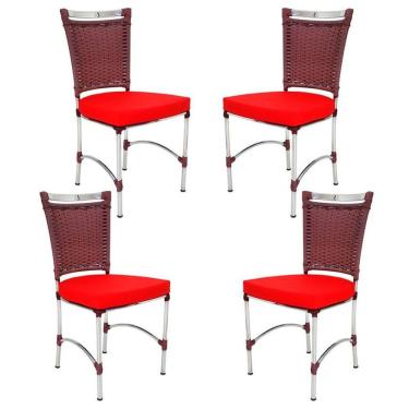 Imagem de 4 Cadeiras Em Alumínio E Fibra Sintética Jk Cozinha Edícula Vinho Dark E Vermelho