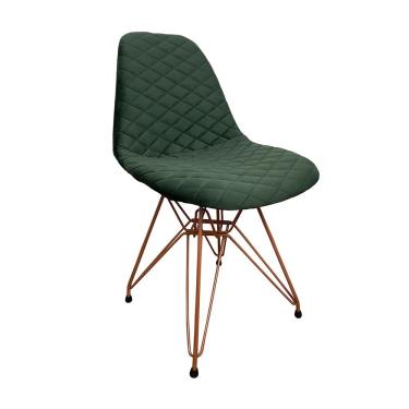 Imagem de Cadeira Jantar Estofada Verde Eiffel Eames Base Cobre - Cor: Verde