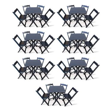 Imagem de Kit 7 Conjunto Com Jogo De Mesa 70x70 Com 4 Cadeiras Dobráveis Preto Cor: Preto