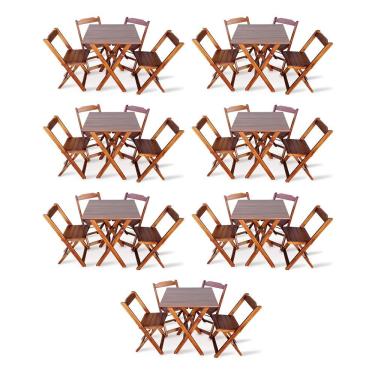 Imagem de Kit 7 Conjunto Com Jogo De Mesa 70x70 Com 4 Cadeiras Dobráveis Imbúia