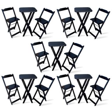 Imagem de Kit De 5 Conjuntos Dobrável Bistrô Preto De Mesa Com 2 Cadeiras Cor: Preto
