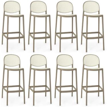 Imagem de Kit 8 Banqueta Alta Com Encosto Roma Em Polipropileno - Branco/cinza Escuro