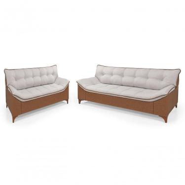 Imagem de Sofá Veneza Conj. 2 E 3 Lugares Composê Linho/courissimo Fixo Base Madeira Império Cinza 185/856