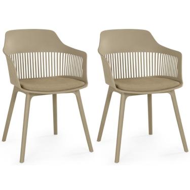 Imagem de Kit 2 Cadeiras De Jantar Estofada Marcela - Nude Escuro