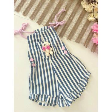 Imagem de Macacão jeans infantil menina  - listrado moda blogueirinha