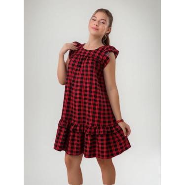 Imagem de Kit 2 Vestidos Lara Xadrez Com Vermelho Infantil E Juvenil - Se Tu Ben