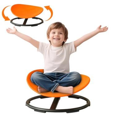 Imagem de Yiuhhad Cadeira giratória infantil para autismo, cadeira sensorial giratória, cadeira giratória para crianças, coordenação corporal de treinamento de rotação sentada, base de metal, cadeira de mesa