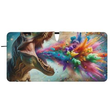 Imagem de Protetor solar T Rex colorido confete para para-brisa de carro capa de para-brisa automotiva dobrável animal protetor solar, 76 cm x 149 cm