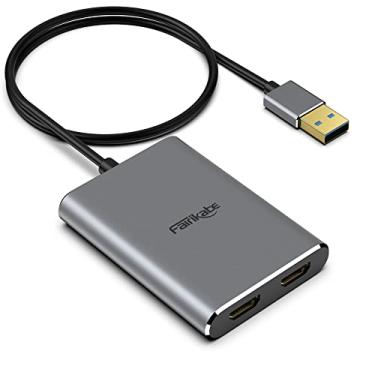 Imagem de fairikabe Adaptador Usb 3.0 Para Hdmi Duplo 4K 30Hz, Adaptadores 2 Monitores/Tv, Um Divisor Com Suporte Windows/Mac Os Mst Modo 3 De Exibição Estendida