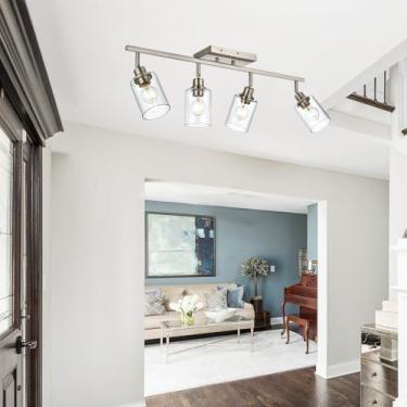 Imagem de TULUCE Iluminação Para Banheiro, Luminárias De Teto Modernas Com Trilho 4 Luzes, Luminária Semi-Embutida Em Níquel Escovado Cúpula Vidro Transparente E Cabeça Giratória Flexível Cozinha