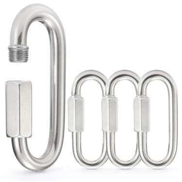 Imagem de sprookber Elos Rápidos De Corrente Aço Inoxidável - Conector 304 Para Serviço Pesado, Mosquetão Com Trava Parafuso, Ganchos, Conjunto 4 (3,2")