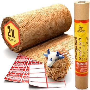 Imagem de eeVee Papel De Embalagem Honeycomb Para Mudança, Rolo 30 Cm X 11,1 M, Ótima Alternativa Embalagens Plástico Bolha E Espuma, Suprimentos Remessa