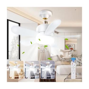 Imagem de Generic Ventiladores De Teto O-Lumiere Scoket Com Luzes Led, 16", Controle Remoto, 3 Velocidades, Remoto Regulagem Temperatura, Base E26 Para Quarto, Cozinha, Sala Estar, Academia, Porão, Sem Extens