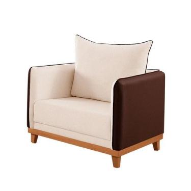 Imagem de Poltrona Inhotim Linho Bege e Marrom - Estofart