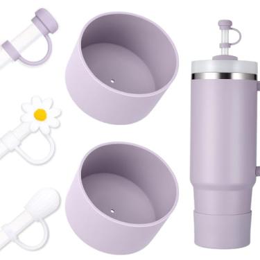 Imagem de DUNLAGUE Conjunto de capa de bota e canudo - 2 peças de bota de silicone, 3 peças de tampa de palha, protetor inferior para Stanley Cup H2.0 850 g e 1,134 g, cor exata com Stanley, acessórios orquídea