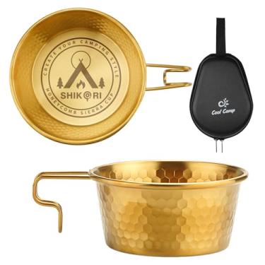 Imagem de SHIKORI Copo de aço inoxidável para acampamento Sierra, empilhável, portátil, 450 ml, conjunto de 2 peças, copo Sierra Bowl para acampamento e caminhadas (ouro - 4 peças)