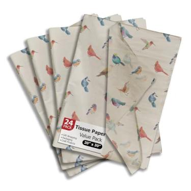 Imagem de Pro Supply Global Papel de seda impresso de pássaros para sacos de presente ou caixas e embrulho - Papel de seda decorativo a granel para embalagem e presente | 24 folhas 50,8 cm x 76,2 cm