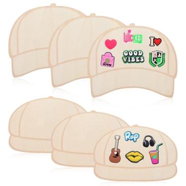 Imagem de 6 peças de paletas de modelos de chapéu de caminhão de madeira, remendos para chapéus, modelos de chapéu de madeira inacabados, adesivos personalizados, materiais de design de placa de remendo para