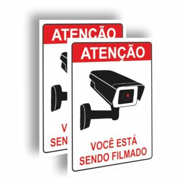 Imagem de Placas Ambiente monitorado Monitoramento 24 horas Plaquinhas Voce esta sendo filmado com Dupla Face (2)