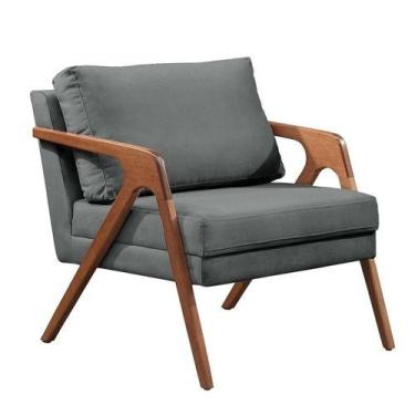 Imagem de Poltronas Decorativa Mona Luxo Madeira Maciça Tecido Linho Gustavo Dec