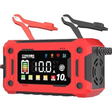 Imagem de Carregador de bateria de carro 10A com visor LCD, carregador de gotejamento de 9 estágios para bateria de carro - baterias de chumbo-ácido de 12 V, AGM, gel, LiFePO4. Qualidade garantida para carros