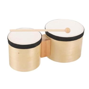 Imagem de simhoa Mini Bongo Tambor de Mão de Madeira com Baqueta Compacto Portátil Pandeiros Bongôs para Adultos para Festas de Educação Infantil 1-3