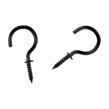 Imagem de 50 peças de ganchos de copo de parafuso de 2,5 cm, montados no teto da parede, ganchos de metal banhados a zinco preto para pendurar luzes, plantas, ambientes internos e externos para decoração de