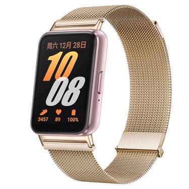 Imagem de HAOZHI Pulseira Magnético Compatível com Samsung Galaxy Fit 3,Bracelete Correia de Metal para Samsung Galaxy Fit3 (Ouro rosa)