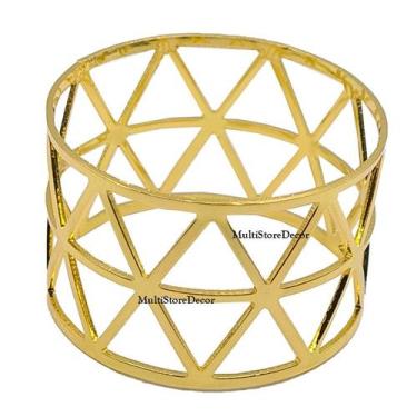 Imagem de KIT 06 Argola Porta Guardanapo Anel Geométrico Dourado Metal Luxo Mesa