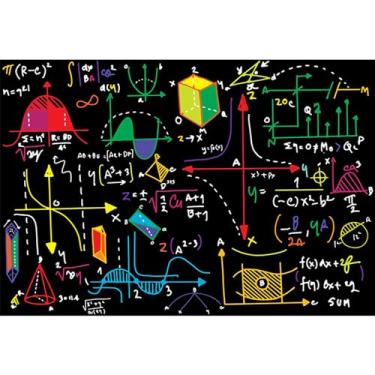 Imagem de Laeacco Quadro negro de 3,7 x 2,4 m, quadro negro, regresso às aulas, fórmula de curso de matemática, figuras geométricas, desenho, quadro-negro, fotografia, fundo para professores, estudantes