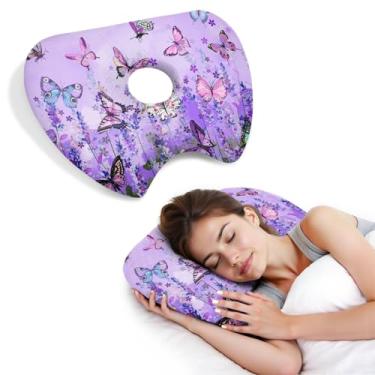 Imagem de BVOKQUC Travesseiro de piercing de orelha para dormir de lado, travesseiros com furos para dor de ouvido, travesseiro de donut para adultos, CNH, alívio de dor de ouvido, almofada de pressão e