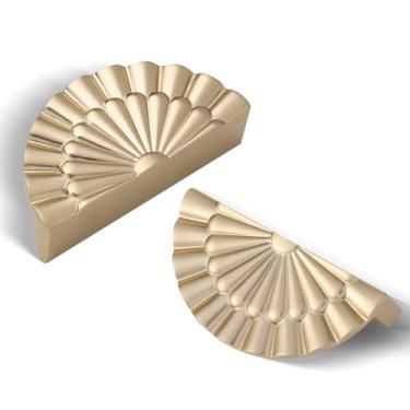 Imagem de Yagman Puxadores de armário de bronze champanhe pacote com 6 puxadores modernos de 3 polegadas armário de cozinha meia lua armário de banheiro armário de girassol puxador de copo de girassol SH-CB76-6