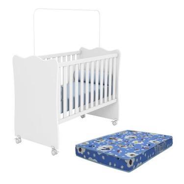 Imagem de Berço Doce Sonho Branco com Rodízios e Colchão Baby Physical - Qmovi, 