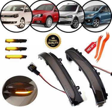 Imagem de Par Piscas LED Sequencial para Retrovisor VW Gol G6 G7 G8 Voyage Saveiro Fox Up – Plug & Play (Fumê)