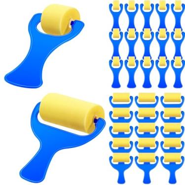 Imagem de Tenceur Rolo de pintura de espuma para crianças de 3 e 2,5 cm, rolo de esponja pequeno com pincel de desenho de alça azul para jovens artistas, suprimentos de tinta de aprendizagem precoce