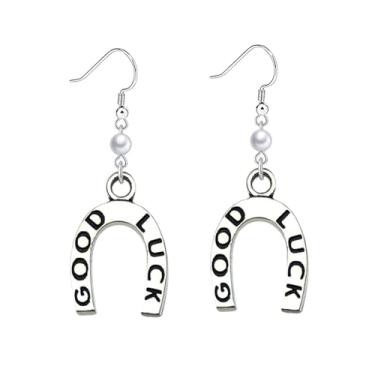 Imagem de Dreuyet Wrangler Brincos de pérola ocidental rústica Couture brincos em forma de ferradura em forma de U brincos pendentes country concho brincos chapéu bota brincos declaração joias para mulheres,