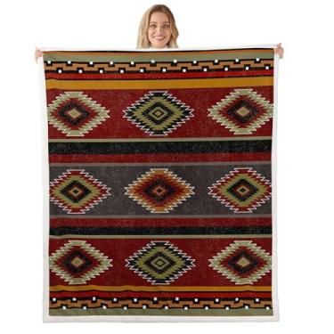 Imagem de Feelyou Cobertor de lã de ovelha geométrica do sudoeste felpudo felpudo do sudoeste nativo americano cobertor de lã 127 x 152 cm Boho feminino masculino decoração de quarto tribal macio