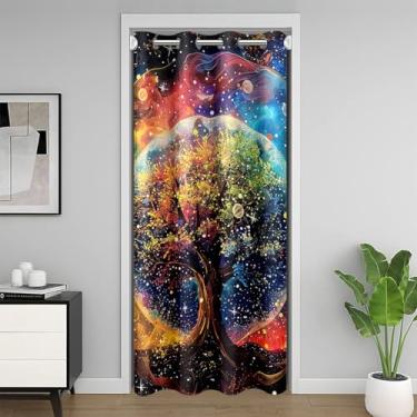 Imagem de Cortina de porta colorida para adolescentes com glitter galáxia estrelada 152 cm L x 203 cm C Bohemia Mystic Theme Closet Curtain Fantasy Nature Plant Door Curtain para corredor