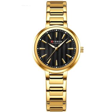 Imagem de Relógio Feminino Minimalista Dial Quartzo Design Fino à Prova D´agua Preto Dourado