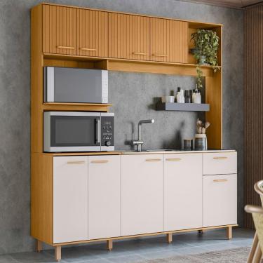 Imagem de Cozinha Compacta E Pia 120cm Luiza Freijó/ripado/off Acetinado Z44 - Mpozenato