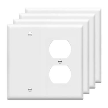 Imagem de ENERLITES Capa de placa de parede de tomada de tomada em branco para dispositivo/receptáculo duplex, tamanho padrão 2-11,4 cm x 11,6 cm, termoplástico de policarbonato, certificado UL, 880121-W