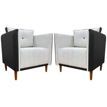 Imagem de Kit 2 Poltronas Decorativa Para Sala Recepção Consultório Aviv Luxo Corino E Linho