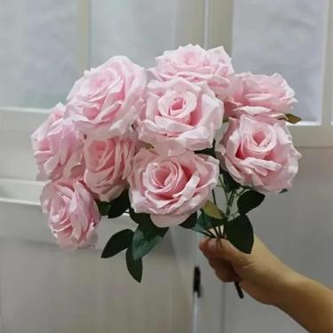 Imagem de Buquê de rosas de seda, flores artificiais para casa, casamento, área externa, arco, decoração faça você mesmo, mesa de festa, decoração floral do dia dos namorados (rosa)
