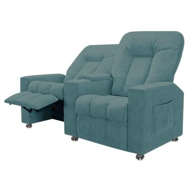 Imagem de Poltrona Reclinável 2 Lugares Sala De Cinema Romeo F05 Veludo Azul Claro