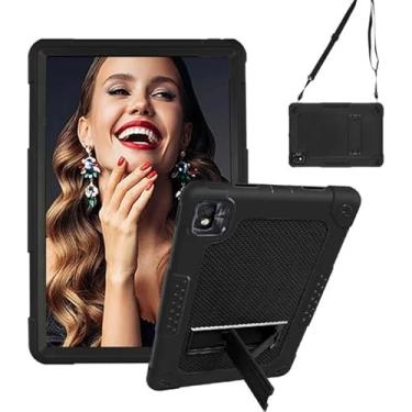 Imagem de Kebiory Compatível com TCL Tab 10s 10,1 polegadas FHD Android 10 (Modelo: 9081X)/10,1 polegadas TCL Tab 10 5G 9183W Capa protetora híbrida à prova de choque para crianças (preta/preta)